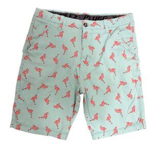 Plugg Mens Flamingo Print Stretch Shorts Turquoise Pink P435684 Size 34
